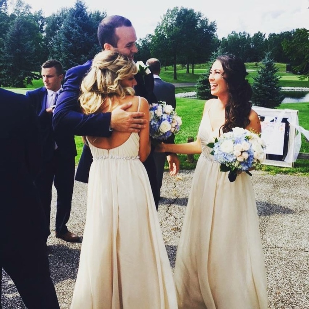 David’s Bridal Champagne Chiffon Bridesmaid Dress - Picture 5 of 7